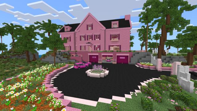 Screenshot of the Minecraft Bedrock Marketplace product Cute Pink Modern Mansion created by CrackedCubes.