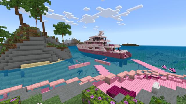 Screenshot of the Minecraft Bedrock Marketplace product Cute Pink Modern Mansion created by CrackedCubes.
