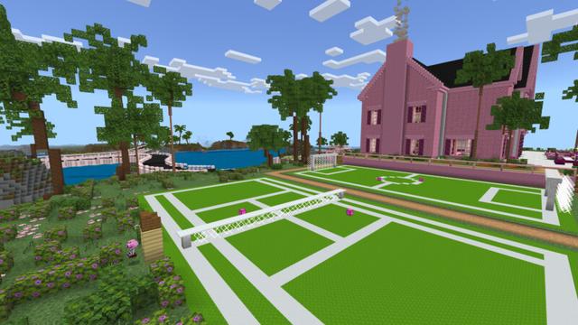 Screenshot of the Minecraft Bedrock Marketplace product Cute Pink Modern Mansion created by CrackedCubes.