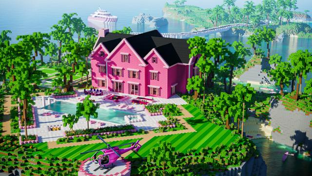 Thumbnail of the Minecraft Bedrock Marketplace product Cute Pink Modern Mansion created by CrackedCubes.