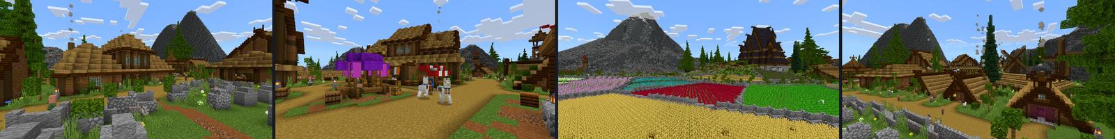 Panorama of the Minecraft Bedrock Marketplace product Cute Village Mountain created by CrackedCubes.