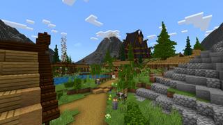Screenshot of the Minecraft Bedrock Marketplace product Cute Village Mountain created by CrackedCubes.