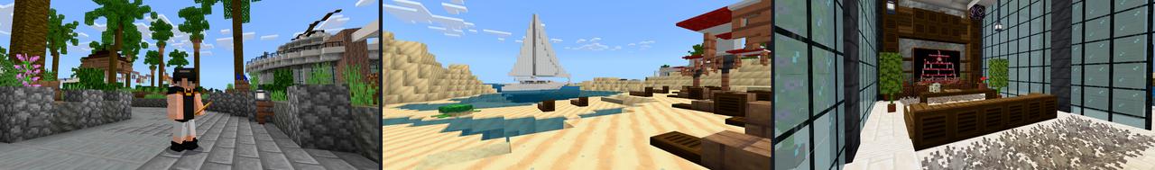 Panorama of the Minecraft Bedrock Marketplace product Deluxe Party Mansion created by CrackedCubes.