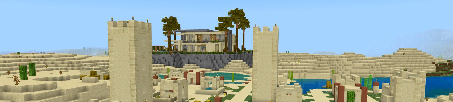 Panorama of the Minecraft Bedrock Marketplace product Desert Biome Mansion created by CrackedCubes.