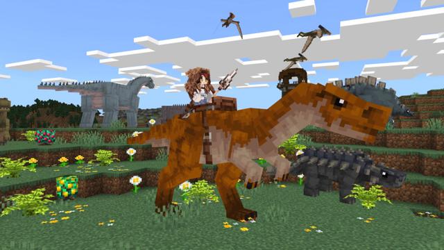 Screenshot of the Minecraft Bedrock Marketplace product Dinosaur Hunter Add-On (1.0) created by CrackedCubes.