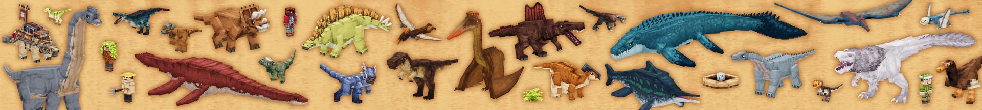 Panorama of the Minecraft Bedrock Marketplace product Dinosaur Hunter Add-On created by CrackedCubes.