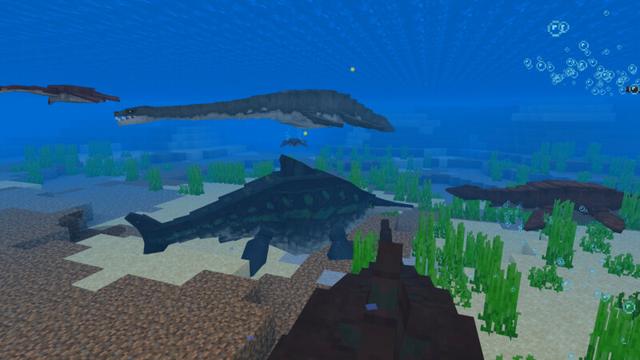 Screenshot of the Minecraft Bedrock Marketplace product Dinosaur Hunter Add-On created by CrackedCubes.