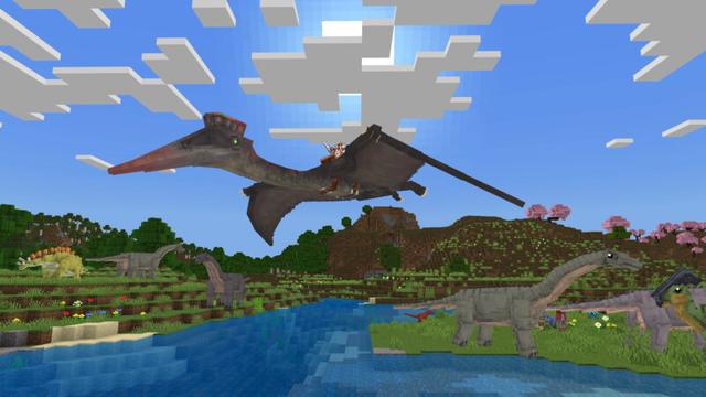 Screenshot of the Minecraft Bedrock Marketplace product Dinosaur Hunter Add-On created by CrackedCubes.