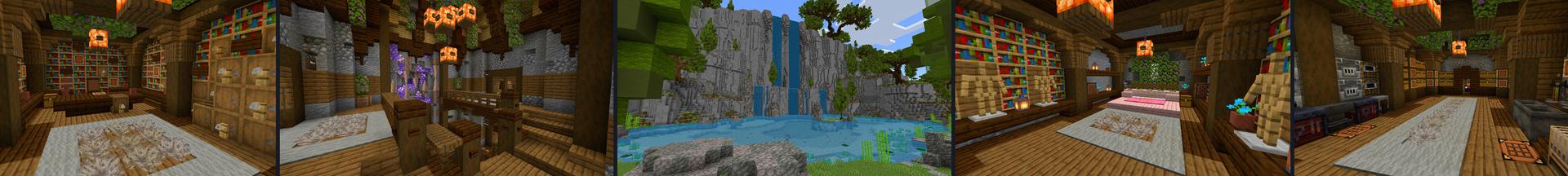 Panorama of the Minecraft Bedrock Marketplace product Hidden Home Waterfall created by CrackedCubes.