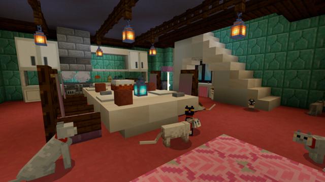 Screenshot of the Minecraft Bedrock Marketplace product Kitty Cafe created by CrackedCubes.