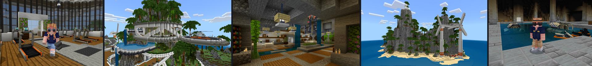 Panorama of the Minecraft Bedrock Marketplace product Mansion Island created by CrackedCubes.