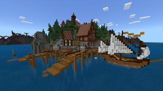Screenshot of the Minecraft Bedrock Marketplace product Medieval Island Kingdom created by CrackedCubes.