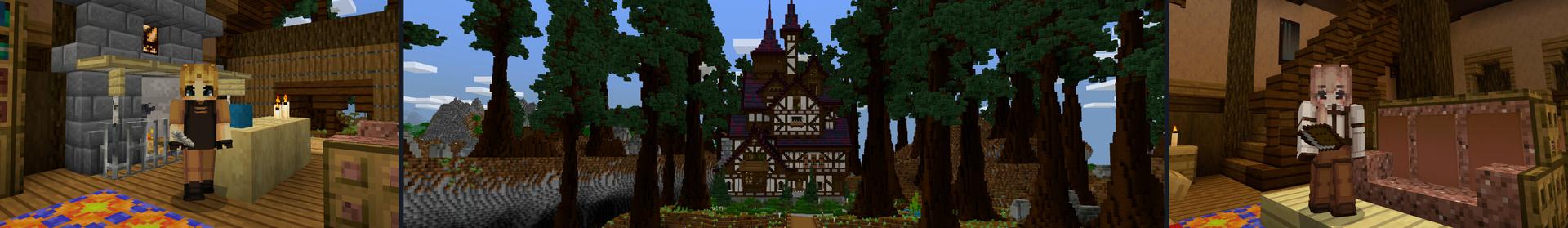 Panorama of the Minecraft Bedrock Marketplace product Medieval Mansion created by CrackedCubes.