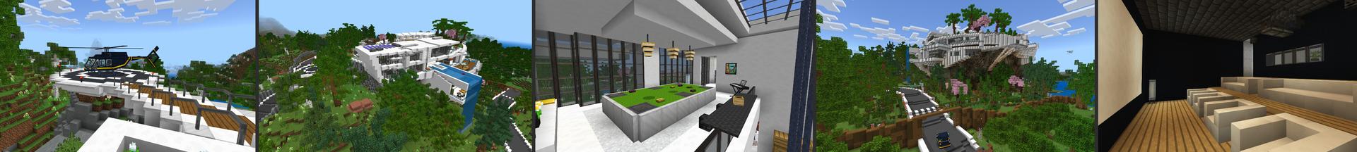 Panorama of the Minecraft Bedrock Marketplace product Modern Hill Mansion created by CrackedCubes.