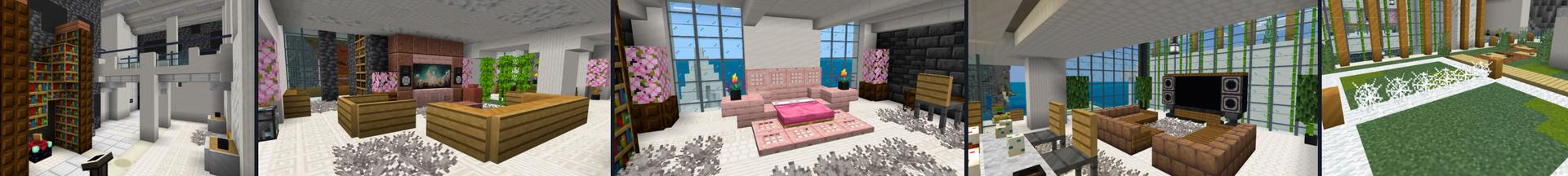 Panorama of the Minecraft Bedrock Marketplace product Modern Tech Mansion created by CrackedCubes.