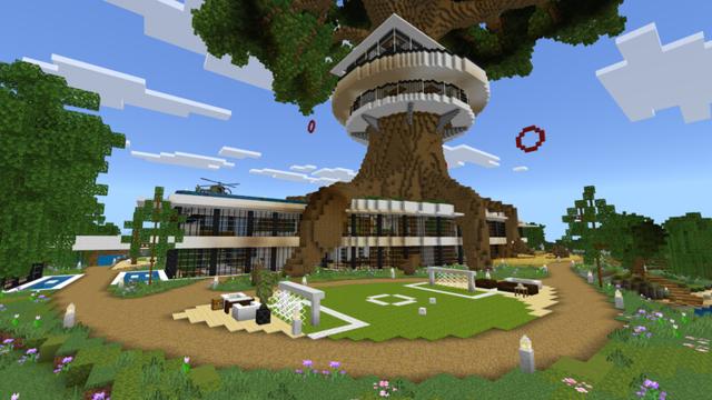 Screenshot of the Minecraft Bedrock Marketplace product Modern Tree Mansion created by CrackedCubes.