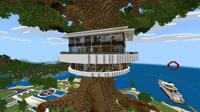 Screenshot of the Minecraft Bedrock Marketplace product Modern Tree Mansion created by CrackedCubes.