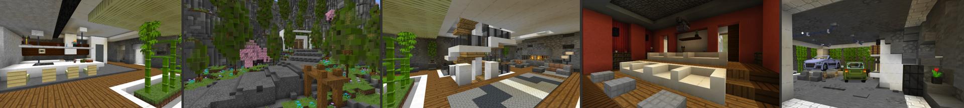 Panorama of the Minecraft Bedrock Marketplace product Mountainside Mansion created by CrackedCubes.