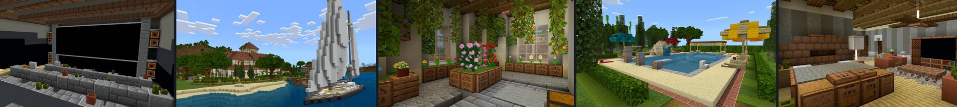 Panorama of the Minecraft Bedrock Marketplace product Posh Beach Mansion created by CrackedCubes.
