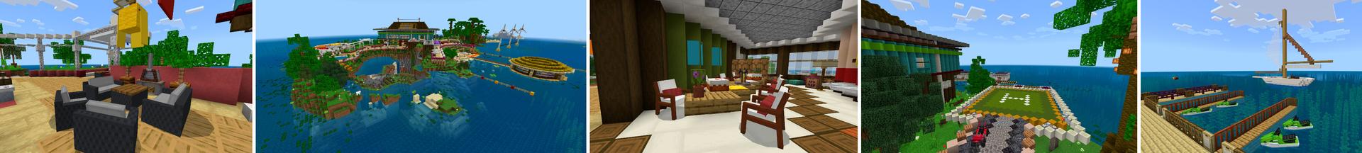 Panorama of the Minecraft Bedrock Marketplace product Posh Island Mansion created by CrackedCubes.