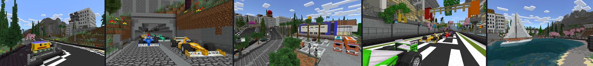 Panorama of the Minecraft Bedrock Marketplace product Racing Speedway created by CrackedCubes.