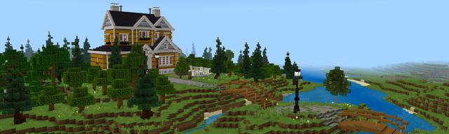 Panorama of the Minecraft Bedrock Marketplace product Suburban Family Home created by CrackedCubes.