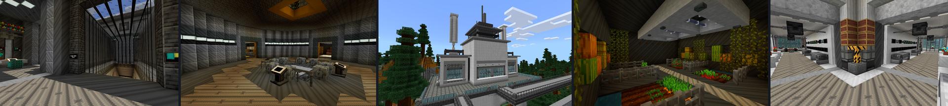 Panorama of the Minecraft Bedrock Marketplace product Base de science-fiction de l'arbre Taiga created by CrackedCubes.