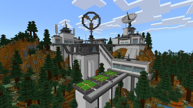 Screenshot of the Minecraft Bedrock Marketplace product Base de science-fiction de l'arbre Taiga created by CrackedCubes.