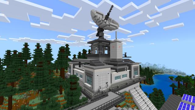 Screenshot of the Minecraft Bedrock Marketplace product Base de science-fiction de l'arbre Taiga created by CrackedCubes.