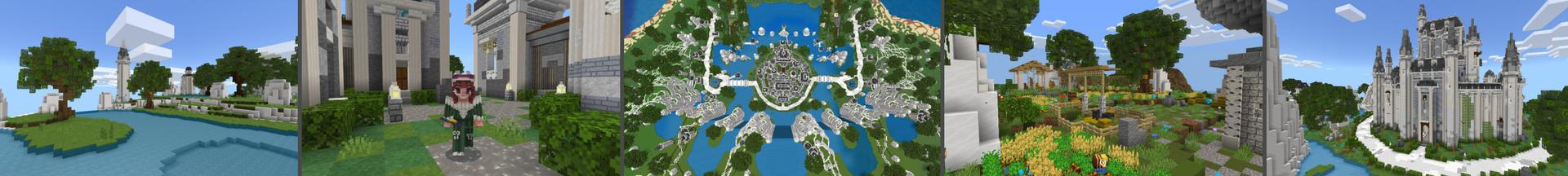 Panorama of the Minecraft Bedrock Marketplace product Waterfall Castle created by CrackedCubes.