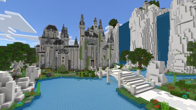 Screenshot of the Minecraft Bedrock Marketplace product Waterfall Castle created by CrackedCubes.