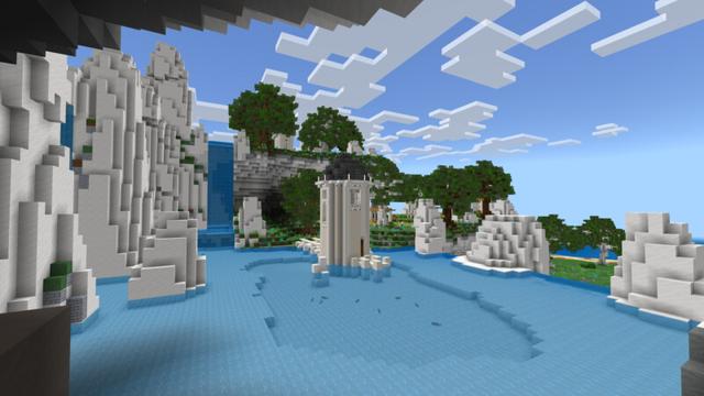 Screenshot of the Minecraft Bedrock Marketplace product Waterfall Castle created by CrackedCubes.
