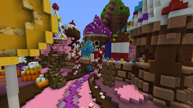 Screenshot of the Minecraft Bedrock Marketplace product Candy Kingdom (Survival Spawn) created by CubeCraft Games.