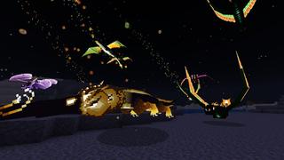 Screenshot of the Minecraft Bedrock Marketplace product Neon Dragons created by CubeCraft Games.