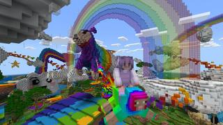 Screenshot of the Minecraft Bedrock Marketplace product Rainbow World created by CubeCraft Games.
