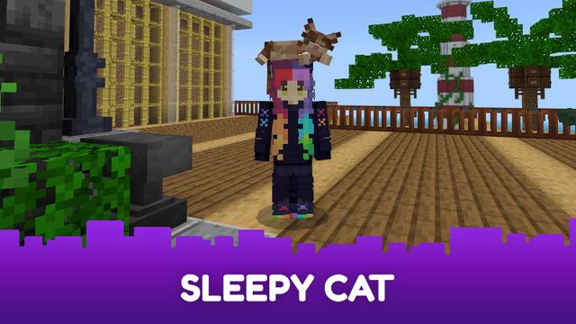 Screenshot of the Minecraft Bedrock Marketplace product Sleepy Cat - Hat created by CubeCraft Games.