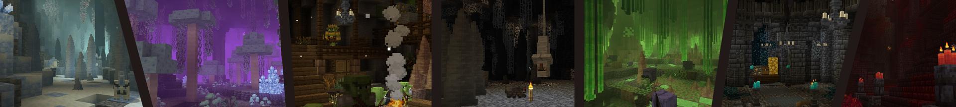 Panorama of the Minecraft Bedrock Marketplace product Caves Expansion Add-On created by Cubed Creations.