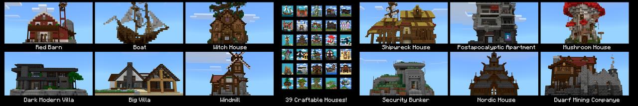 Panorama of the Minecraft Bedrock Marketplace product Craftable Houses created by Cubed Creations.