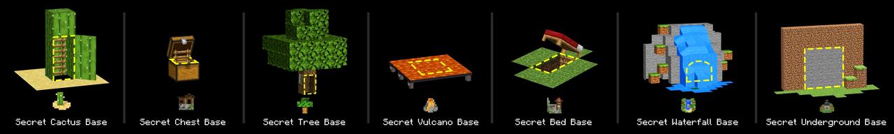 Panorama of the Minecraft Bedrock Marketplace product Craftable Secret Bases created by Cubed Creations.