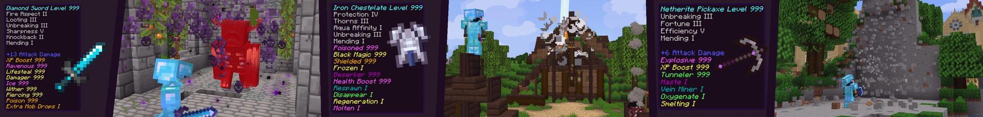 Panorama of the Minecraft Bedrock Marketplace product Custom Enchantments created by Cubed Creations.