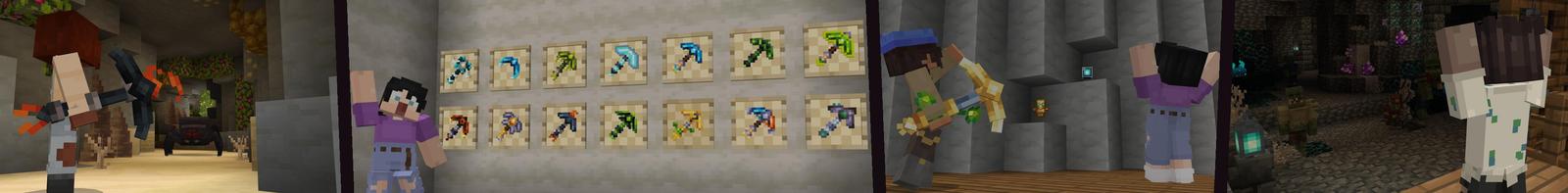 Panorama of the Minecraft Bedrock Marketplace product Custom Pickaxes created by Cubed Creations.