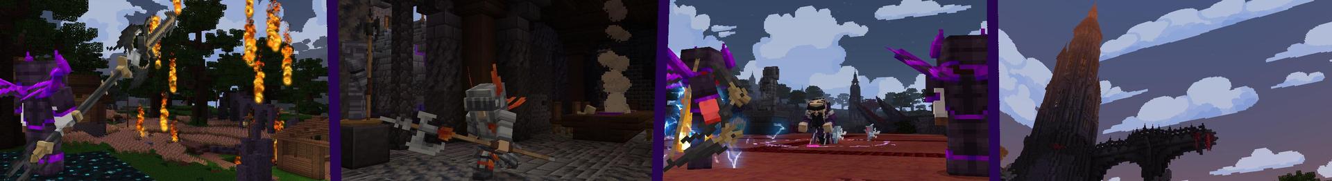 Panorama of the Minecraft Bedrock Marketplace product Demon Weapons created by Cubed Creations.