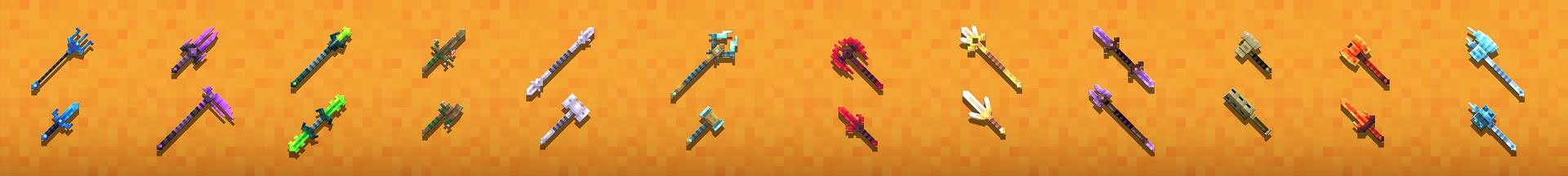 Panorama of the Minecraft Bedrock Marketplace product Elemental Weapons created by Cubed Creations.