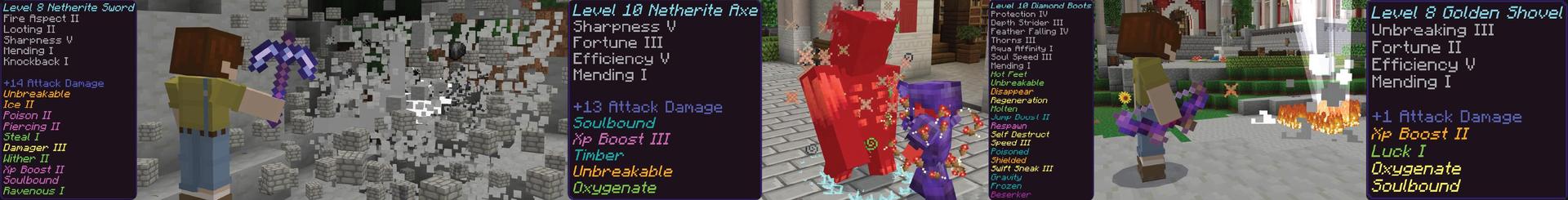 Panorama of the Minecraft Bedrock Marketplace product Enchantments++ created by Cubed Creations.