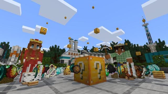 Screenshot of the Minecraft Bedrock Marketplace product Falling Lucky Blocks created by Cubed Creations.