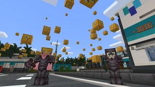 Screenshot of the Minecraft Bedrock Marketplace product Falling Lucky Blocks created by Cubed Creations.