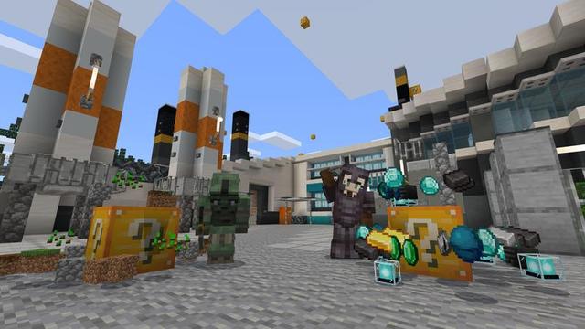 Screenshot of the Minecraft Bedrock Marketplace product Falling Lucky Blocks created by Cubed Creations.