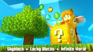 Thumbnail of the Minecraft Bedrock Marketplace product Infinity Lucky Block Skyblock created by Cubed Creations.