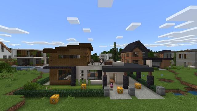 Screenshot of the Minecraft Bedrock Marketplace product Lucky Block Houses created by Cubed Creations.