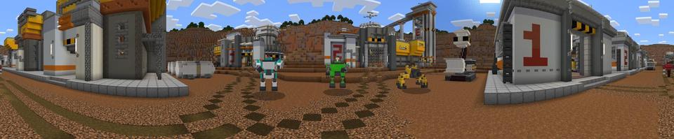 Panorama of the Minecraft Bedrock Marketplace product Mining Robot Suits created by Cubed Creations.